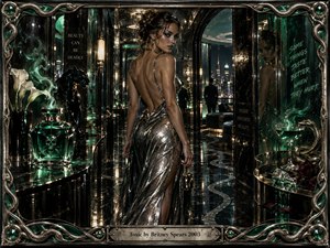 A glamorous woman in a reflective silver gown stands within a luxurious mirrored penthouse, surrounded by emerald glass, black marble, curling vapor, and serpent imagery. Moody city lights shimmer through the windows, casting seductive green and gold reflections. The polished, cinematic realism creates an atmosphere of temptation, danger, elegance, and intoxicating mystery.