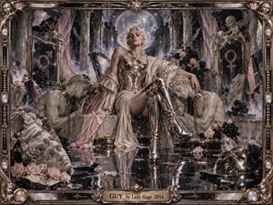 A commanding silver-clad woman reclines amid a moonlit neoclassical ruin, surrounded by marble figures, black roses, pale pink flowers, mirrors, and fractured stone. Metallic bronze, ivory, charcoal, and blush tones create a luxurious, provocative mood. Dramatic celestial lighting and glossy reflections give the baroque-inspired scene sculptural depth and theatrical grandeur.