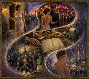 Kung Fu Hand Painting - A young womans glamorous evening unfolds through five flowing scenes of romance, ambition, wealth, and awakening. Leaving home with hopeful anticipation, she enters a dazzling world where money, power, calculation, and social performance dominate. Murky painted transitions, symbolic ledgers, machinery, and glittering crowds reveal the hidden cost beneath the glamour.